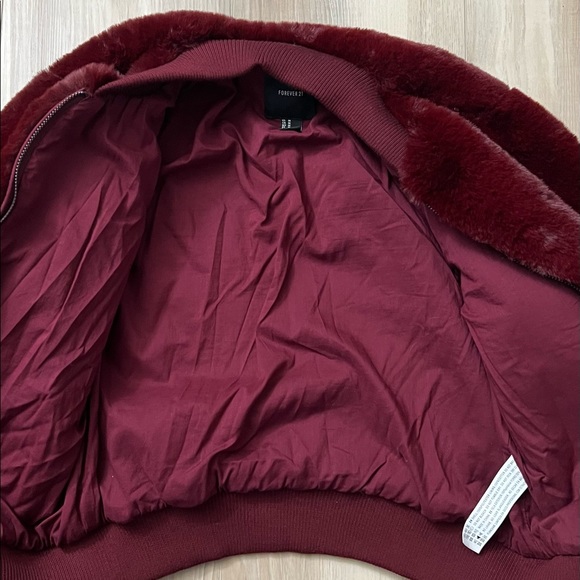 Forever 21 Burgundy Faux Fur Bomber Jacket - Picture 3 of 9